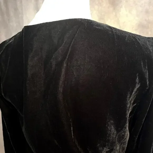 Lauren by Ralph Lauren Velvet Style Midi Little Black Dress Long Sleeve Bow Tie - Picture 13 of 15